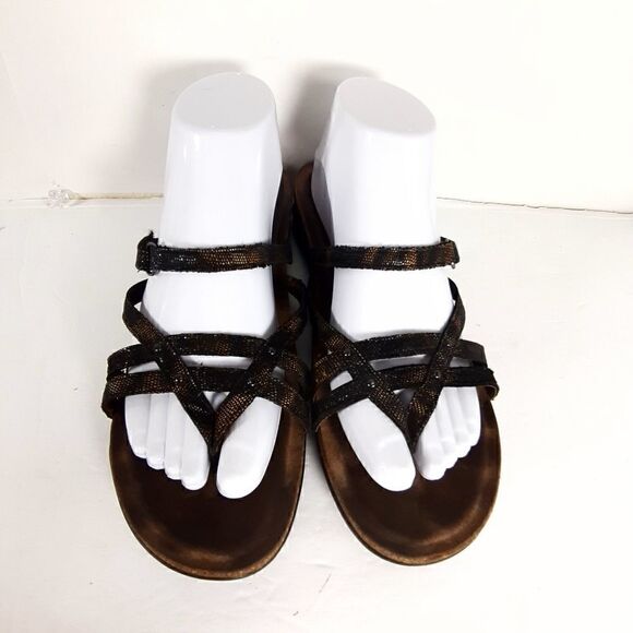 Dansko women's Janelle Eu40 US9-9,5 Leather Animal Print Strappy Thong Sandals - Picture 2 of 13